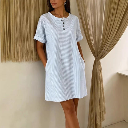 👗Damen lässiges gestreiftes Kurzarm-T-Shirt-Kleid