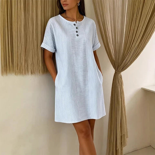 👗Damen lässiges gestreiftes Kurzarm-T-Shirt-Kleid