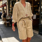 🌺Damen lässiges V-Ausschnitt-Oberteil und Shorts Set