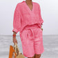 🌺Damen lässiges V-Ausschnitt-Oberteil und Shorts Set