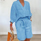 🌺Damen lässiges V-Ausschnitt-Oberteil und Shorts Set