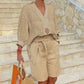 🌺Damen lässiges V-Ausschnitt-Oberteil und Shorts Set