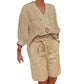 🌺Damen lässiges V-Ausschnitt-Oberteil und Shorts Set