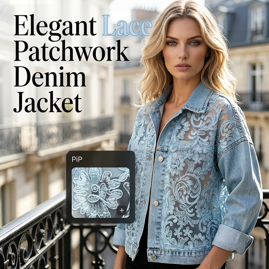 ⌛55 % Rabatt am letzten Tag-Locker sitzende Damenjeansjacke mit Blumenmuster und Spitzen-Patchwork