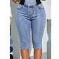 👖Damen hochtaillierte Denim-Caprihosen mit elastischem Bund – verkürzte Jeans