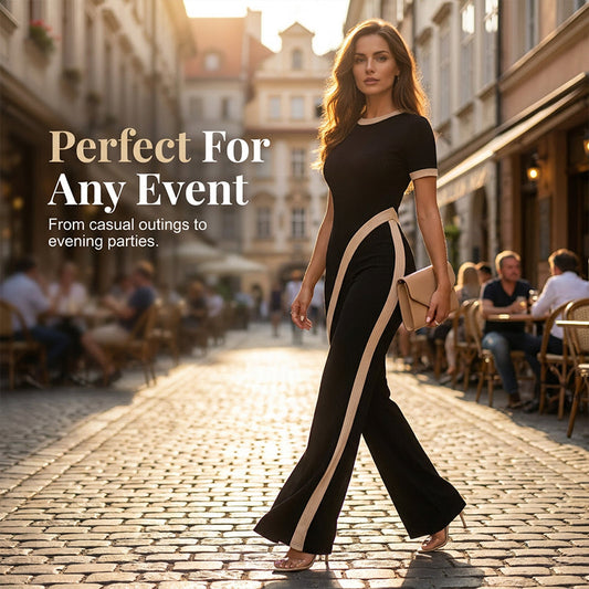 🌺Damen Set aus Kurzarm-Oberteil & ausgestellter Hose