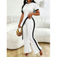 Damen Set aus Kurzarm-Oberteil & ausgestellter Hose