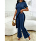Damen Set aus Kurzarm-Oberteil & ausgestellter Hose