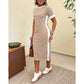 Gestreiftes Midi-Kleid mit kurzen Ärmeln für Damen