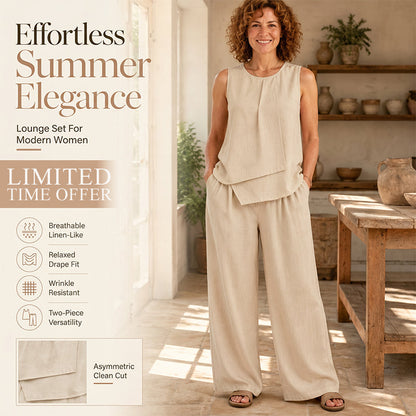 🌺Set aus asymmetrischem Oberteil und Hose mit weitem Bein für Damen