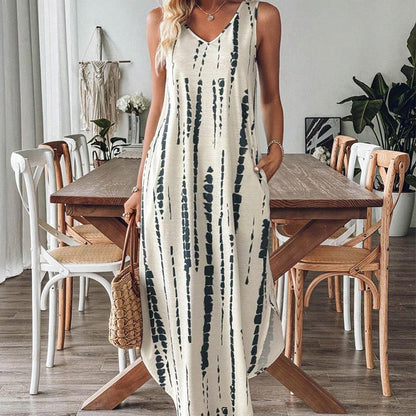 🌸✨Maxikleid mit V-Ausschnitt & ärmellosem Design – schmeichelt jeder Figur, knitterarm & leicht zu kombinieren – zu Sandalen, Sneakern oder High Heels