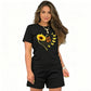 🌺Set aus T-Shirt und Shorts mit Sonnenblumenmuster für Damen