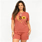🌺Set aus T-Shirt und Shorts mit Sonnenblumenmuster für Damen
