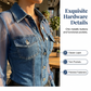 Damen Mesh-Patchwork-Denim-Oberteil