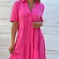 🌸 JETZT 50 % RABATT! 🌸Einfarbiges, bequemes Kleid mit Reverskragen und Knöpfen