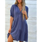🌸 JETZT 50 % RABATT! 🌸Einfarbiges, bequemes Kleid mit Reverskragen und Knöpfen