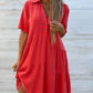 🌸 JETZT 50 % RABATT! 🌸Einfarbiges, bequemes Kleid mit Reverskragen und Knöpfen