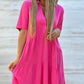 🌸 JETZT 50 % RABATT! 🌸Einfarbiges, bequemes Kleid mit Reverskragen und Knöpfen