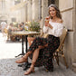 🌺Damen-Midirock mit Blumenmuster, hoher Taille, Rüschen und Schlitz für den Sommerurlaub