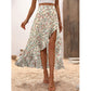 🌺Damen-Midirock mit Blumenmuster, hoher Taille, Rüschen und Schlitz für den Sommerurlaub