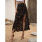 🌺Damen-Midirock mit Blumenmuster, hoher Taille, Rüschen und Schlitz für den Sommerurlaub