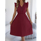 Damen Spitzen-V-Ausschnitt-Kleid mit Rüschenärmeln und Falten-Midi-Kleid