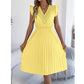 Damen Spitzen-V-Ausschnitt-Kleid mit Rüschenärmeln und Falten-Midi-Kleid