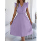 Damen Spitzen-V-Ausschnitt-Kleid mit Rüschenärmeln und Falten-Midi-Kleid