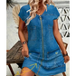 ✨Damen lässiges Kurzarm-Reißverschluss-Kleid