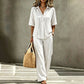 👗Damen Button-Up Oberteil & Weitbein-Hosen-Set – Schickes zweiteiliges Outfit ✨