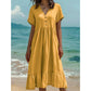 👗Midi-Kleid für Damen mit V-Ausschnitt, kurzen Ärmeln und Rüschen