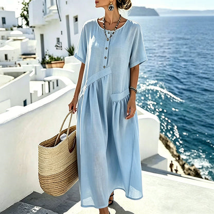 👗Maxikleid für Damen mit Knopfleiste und kurzen Ärmeln