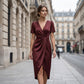 👗Asymmetrisches Wickelkleid für Damen mit kurzen Ärmeln und V-Ausschnitt