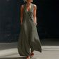 Damen ärmelloser V-Ausschnitt Jumpsuit mit Taschen