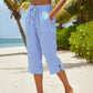 ⏰ Countdown läuft – 50% nur noch 3 Tage! Gestreifte Caprihose aus Baumwoll-Leinen-Mischgewebe für Damen mit Taschen