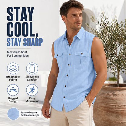 ⏰ Countdown läuft – 50% nur noch 3 Tage! Herren Sommer ärmelloses Button-Down-Hemd