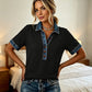 ✨Damen-Shirt aus Denim mit Kragen, V-Ausschnitt und kurzen Ärmeln
