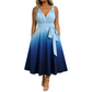 👗Elegantes Damenkleid mit V-Ausschnitt, Farbverlauf und Taschen