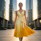 👗Elegantes Damenkleid mit V-Ausschnitt, Farbverlauf und Taschen