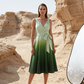 👗Elegantes Damenkleid mit V-Ausschnitt, Farbverlauf und Taschen