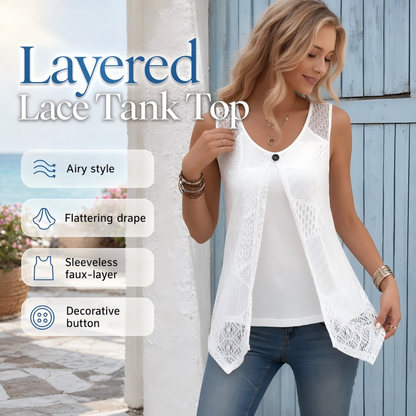 🚨 Eilmeldung: 50% endet heute Nacht! ⌛Zeitlich begrenztes Angebot – Lagen-Tanktop aus Spitze für Damen