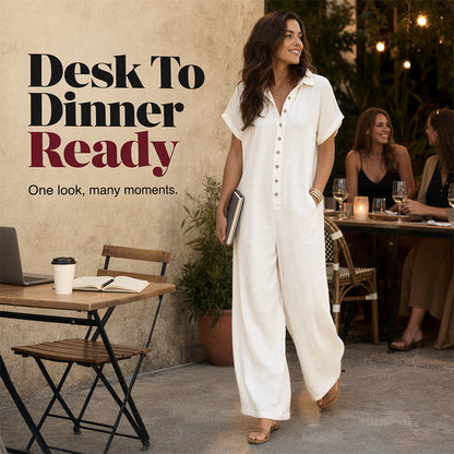 Lässiger, locker sitzender Kurzarm-Jumpsuit mit Knöpfen für Damen