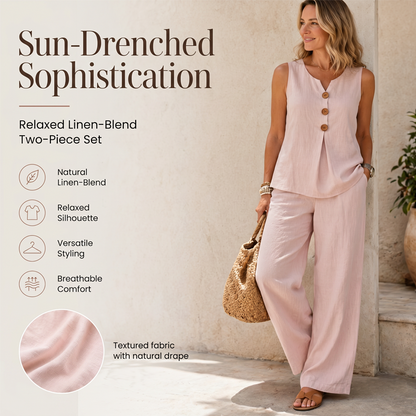 🌺Set aus ärmellosem Damenoberteil mit Knöpfen und lockerer Hose