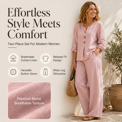🌺Set aus langärmeligem Oberteil mit V-Ausschnitt und Hose für Damen