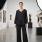 🌺Set aus langärmeligem Oberteil mit V-Ausschnitt und Hose für Damen