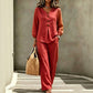 🌺Set aus langärmeligem Oberteil mit V-Ausschnitt und Hose für Damen