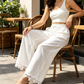 ✨Damen Weitbein-Leinenhose mit Spitzensaum