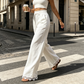✨Damen Weitbein-Leinenhose mit Spitzensaum