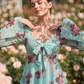 🌺Damenbluse mit Blumenmuster, quadratischem Ausschnitt und geknoteter Vorderseite