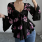 🌺Damenbluse mit Blumenmuster, quadratischem Ausschnitt und geknoteter Vorderseite